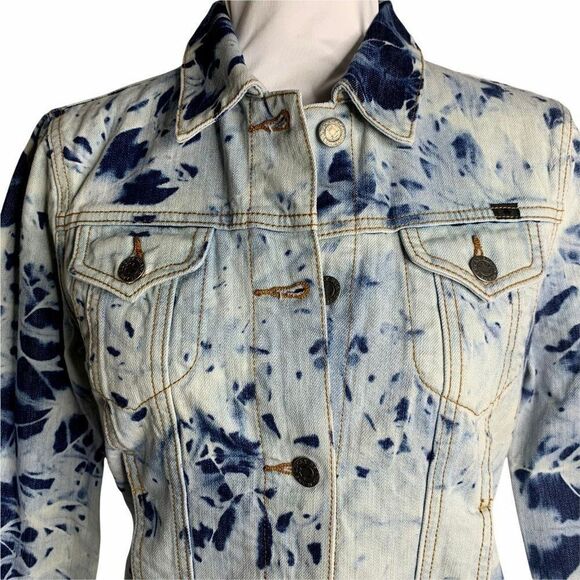 Lucky Brand Tie Dye Denim Jacket S Blue Button Front Long Sleeves Pockets NEW - Picture 2 of 6